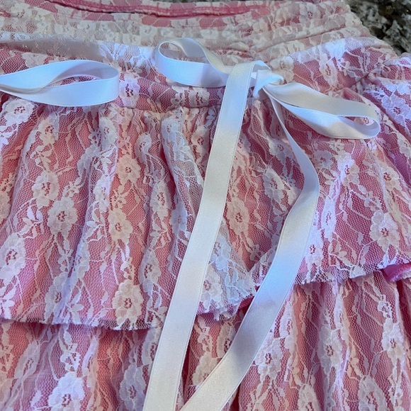 XL SHEIN MOD Knot Front Ruched Two Layer Hem Sexy Pink Lace Skirt Bows Kawaii - Picture 9 of 10